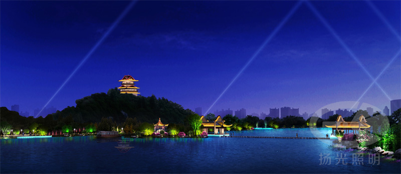 园林夜景灯光照明设计效果图一