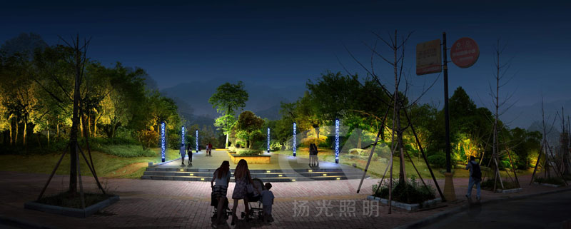 园林广场夜景照明设计效果图一