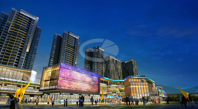 商业广场夜景灯光设计效果图